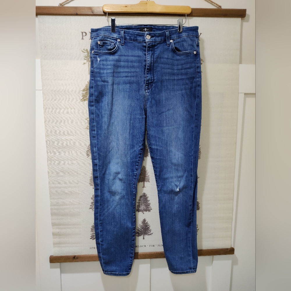 7 For All Mankind Aubrey High Waisted Skinny Jeans - Medium Wash - Size 32